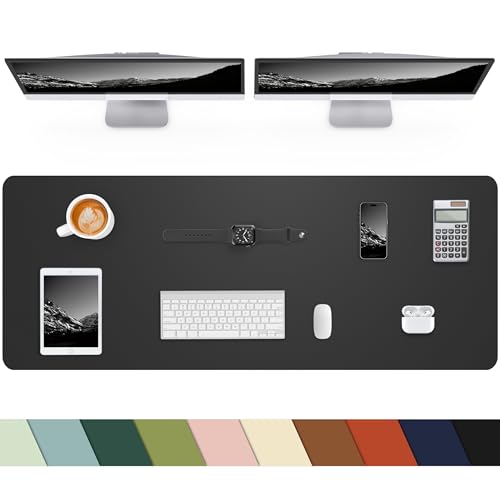 Extra Large Desk mat, Leather Desk Pad Protector,Office Desk Mat,Mouse Pad, Non-Slip Desk Blotter, Laptop Desk Pad, Waterproof Desk Writing Pad for Office&Home (Black, 55" x 17") - color: Black, size: 55" x 17"