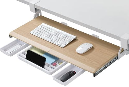 ETHU Keyboard Tray Under Desk, Pull Out Keyboard & Mouse Tray with C-clamp, Ergonomic Desk Keyboard Tray Slide Out, Pull Out Platform Drawer for Home and Office（Oak） - color: Oak