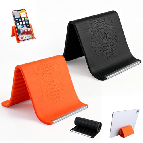 Silicone Phone Stand with Aluminum, Flexible Foldable Phone Holder,Bendable Adjustable Anti-Slip Desktop Stand for Phone Tablet Laptop, Portable Rollable Multi-Angle Stand for Home Office (2 PCS)