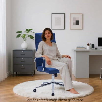 Navy Blue Leather Ribbed Office High-Back Desk Conference Chair with Wheels | Ergonomic High-Back Executive Chairs with Wheels Adjustable Swivel Computer Task Desk Chair with Arms and Thick Padded Seat - color: Blue, size: High Back