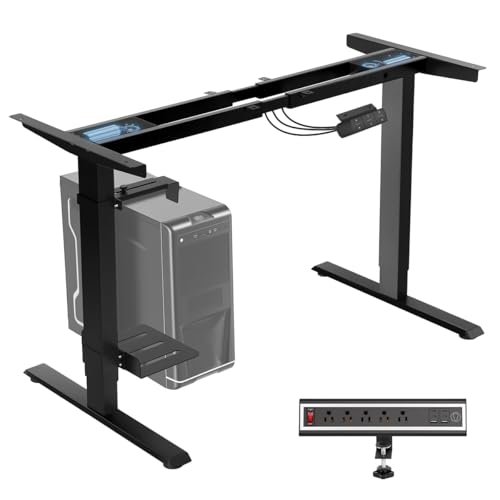 TOPSKY Dual Motor Electric Standing Desk Frame, Height Adjustable Sit Stand Base for Home Office, Fits Table Tops up to 70.8 x 31.5 Inch, 225 lb Capacity (Black, with CPU Stand) | • Dual motors support 225 lbs quietly •Height 27.6"-47.3", width 43"-59" •