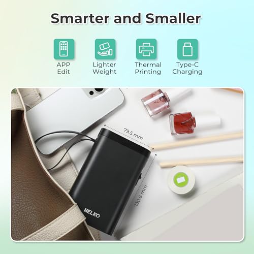 Nelko Label Maker Machine, P21 Label Printer with 3 Tapes & Case, Black | Creative App & Multiple Templates, Inkless Printing, Built-in Cutter, Ideal for School, Teacher Supplies, Office, and Home - color: Black