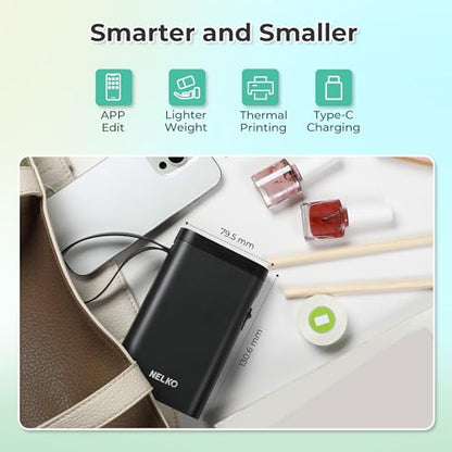 Nelko Label Maker Machine, P21 Label Printer with 3 Tapes & Case, Black | Creative App & Multiple Templates, Inkless Printing, Built-in Cutter, Ideal for School, Teacher Supplies, Office, and Home - color: Black