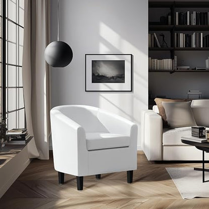 Topeakmart Faux Leather Accent Chair Set of 2, 300 lb Cap, White | Set of 2 PU Leather Barrel Chairs, U-shaped Backrest, Foam Seat, 18" Seat Height, Solid Wood Legs - color: White, size: Set of 2