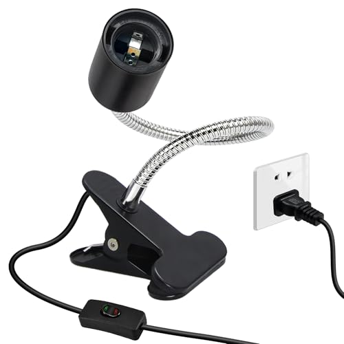 Clip-on E26/E27 Clamp Light Socket with 220 CM Cable, 360 Rotatable Flexible Desk Lamp, 9MM & 350MM Thickened Lengthened Gooseneck, Metal Base, for Bedside - color: black-1pc