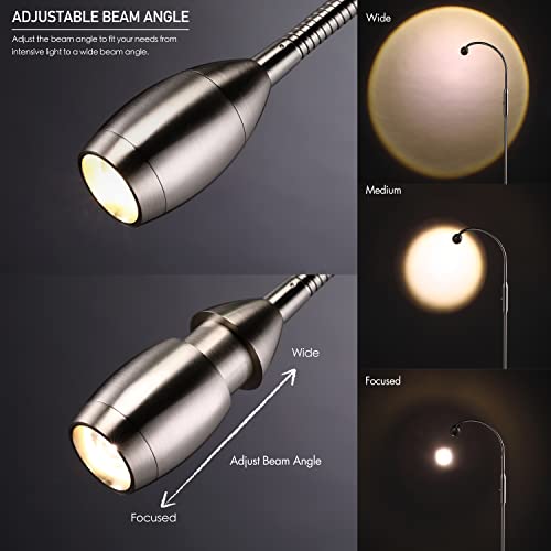 O’Bright Ray – Adjustable LED Beam Floor Lamp, Dimmable and Zoomable Spotlight, Flexible Gooseneck, Reading/Crafting Standing Lamp, Work Table Light, Brushed Nickel - color: Brushed Nickel