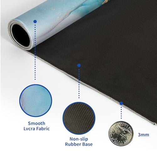 Teal Marble Mouse Pad Abstract Marble Mouse Pad 31.5x11.8 Inch Texture Non-Slip Rubber Base Large Mousepad Stitched Edges Keyboard Mouse Mat Desk Pad for Office and Home - color: Teal Marble