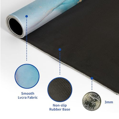 Teal Marble Mouse Pad Abstract Marble Mouse Pad 31.5x11.8 Inch Texture Non-Slip Rubber Base Large Mousepad Stitched Edges Keyboard Mouse Mat Desk Pad for Office and Home - color: Teal Marble