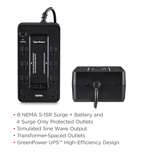 CyberPower ST425 Standby UPS Battery Backup and Surge Protector | 425VA/260W, 8 Outlets, Compact, UL Certified - size: 425VA, style: Compact