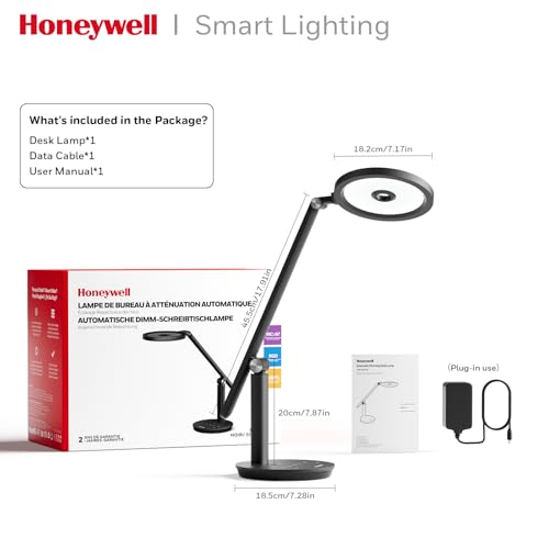 Honeywell H6 Desk Lamp for Home Office, Dimmable Reading Table Light, Black - color: Black