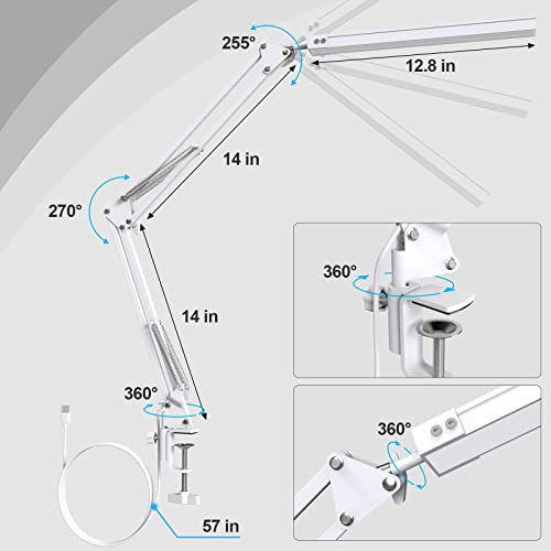 Upgrade Swing Arm LED Desk Lamp with Clamp, 80 LED Beads, 5 Color Modes & 11 Brightness Levels, 360° Adjustable Arm, Eye-Caring Light CRI95, Timer & Memory Function, for Office, Study, Crafting - color: Clip-White