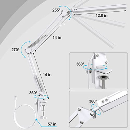 Upgrade Swing Arm LED Desk Lamp with Clamp, 80 LED Beads, 5 Color Modes & 11 Brightness Levels, 360° Adjustable Arm, Eye-Caring Light CRI95, Timer & Memory Function, for Office, Study, Crafting - color: Clip-White