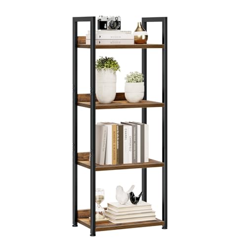 NUMENN Narrow Bookshelf, 4 Tier Freestanding Shelving Unit, Vintage | Small Book Shelf for Small Spaces, Metal Frame & Wood Shelves, Falling Prevention Baffle, Bookcase for Bedroom&Home Office - color: Vintage, size: 4 Tier(Narrow)