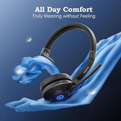 Bluetooth Wireless Headset with Mic for Work, Advanced Noise Reduction Microphone, Clear Calls - Comfortable On-Ear Headphones, Bluetooth 5.3, Applicable to Laptop, PC, Zoom, Office, Phone