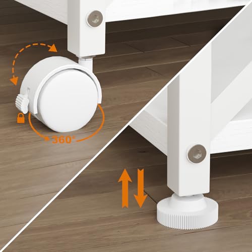 EasyCom Large Printer Stand with Fabric Storage Drawer and Locking Wheels - color: White, size: Large