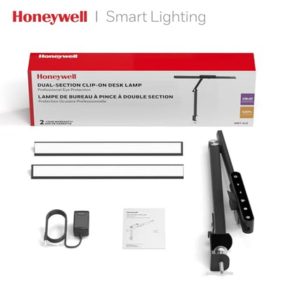Honeywell HJ1 Sunturalux LED Clamp Desk Lamp 1200LM for Home Office | CRI≥97, 3000K-5700K, Low Blue Light, Flicker-Free, Dimmable Task Desk Light for Computer, Black - style: Black Clamp