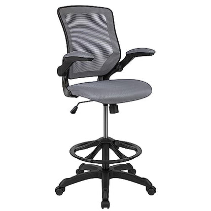 EMMA + OLIVER Mid-Back Gray Mesh Drafting Chair - color: Dark Gray
