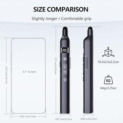 N21 Bluetooth Presentation Clicker for PowerPoint with Retractable Pointer | ①Laser Pointer②Telescopic touch pen③Countdown timer, vibration alert ④Customizable Button ⑤Rechargeable;battery level display - color: Black - Green Pointer