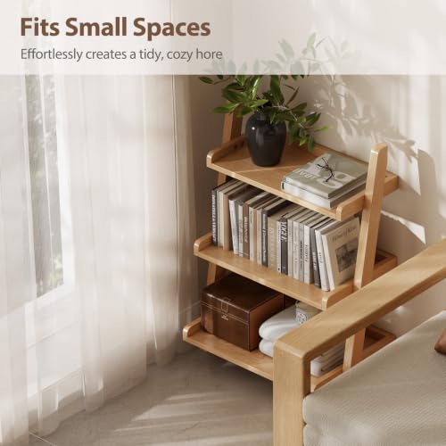 AQIMUELE Solid Wood Ladder Shelf, Leaning Bookshelf, Natural, 3-Tier - color: Natural, size: 3-Tier