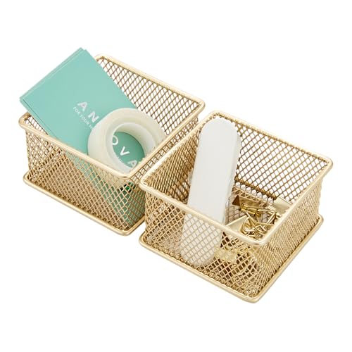 Annova Stackable Mesh Drawer Cabinet and Shelf Organizer Bins Storage Basket School Office Supply Holder Tray- Set of 2 (Gold, 3x3x2 Inch) - color: Gold, size: 3x3x2 Inch