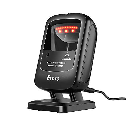 Eyoyo Omnidirectional Hands-Free 1D 2D Desktop USB Wired Barcode Scanner | Automatic Image Sensing, Capture Barcodes from Mobile Phone Screen, QR Bar Codes Reader for Supermarket Library Retail Store - color: Black Desktop Barcode Scanner