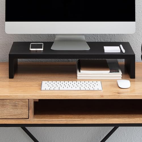 Anji Mountain Wooden Monitor Stand - Elegant Monitor Riser, Perfect Monitor Stand for Desk Organization, Durable Wood Construction monitor stands, Enhances Ergonomics and Workspace Efficiency,Black - color: Black, size: Without Power Source