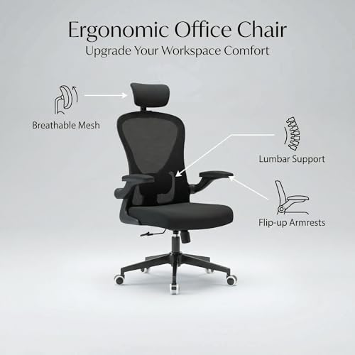 Ergonomic Office Desk Chair High Back Mesh Computer Chair | 360° Swivel Adjustable Lumbar Support & Flip-Up Armrests capacity 300 lbs capacity - color: 02blcak