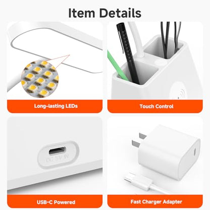 AXX Cute Small Desk Lamp with Fast Wireless Charger for College Dorm Room