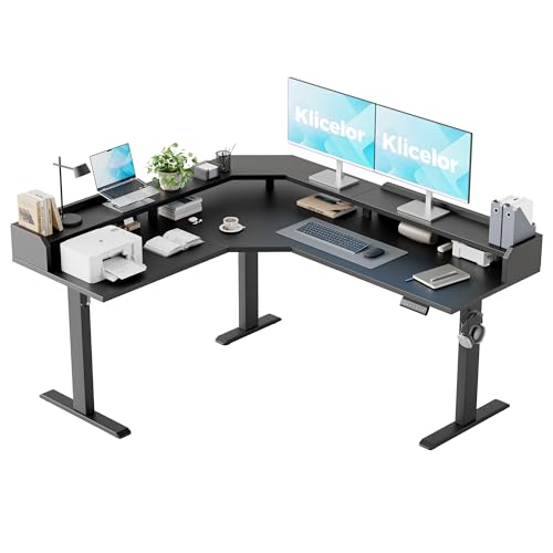 Klicelor L Shaped Electric Standing Desk 63 x 55 inch with Shelf, Height Adjustable Corner Desk, Sit Stand Desk with Storage Shelf, Home Office Computer Table, Black - color: Black, size: 63 x 55 Inch with Shelf