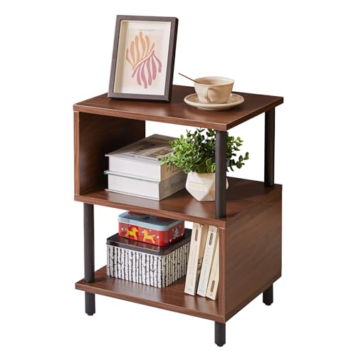 Aibiju Minimalist Nightstand Light - Walnut Small Bedside Table with Open Storage, Small End Table for Bedroom, Light Walnut YD-TM152LW - color: Light Walnut