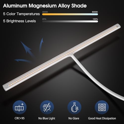 EYOCEAN Desk Lamp, 31.5" Desk Light for Home Office, Brightest 24W, Gesture Sensor & Remote Control, Dimmable & Color Temperature, Monitor Light Bar with Telescopic Rod, Height Adjustable