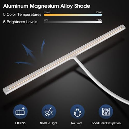 EYOCEAN Desk Lamp, 31.5" Desk Light for Home Office, Brightest 24W, Gesture Sensor & Remote Control, Dimmable & Color Temperature, Monitor Light Bar with Telescopic Rod, Height Adjustable