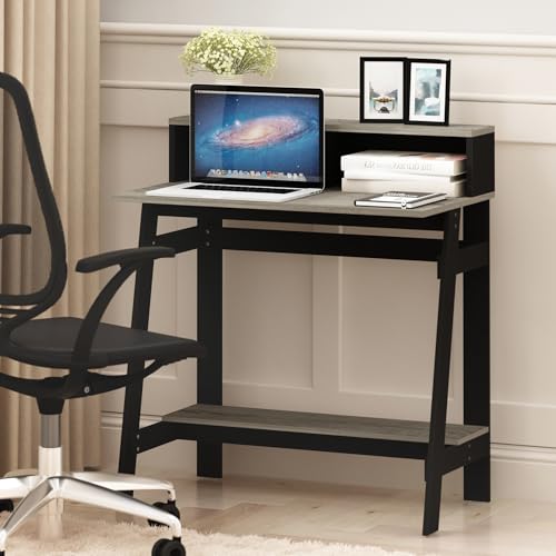 Furinno Simplistic A Frame Computer Desk, Black/French Oak Grey | with Monitor Stand, A Frame Computer Desk, Office Desk, for Home Office, Bedroom, Study Room, Dorm - color: Black/French Oak Grey, size: 32 inches