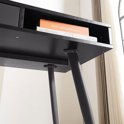 Desk with USB Ports and Power Outlet, Writing Study Desk with Drawers, Multifunctional Home Office Computer Desk Black