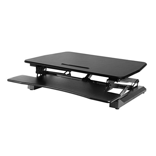 Seville Classics OFF65806 Airlift 36" Electric Height Adjustable Standing Desk Converter Workstation with 2.1A USB Charger Ergonomic Motorized Dual Monitor Riser Full Black - color: Electric Black