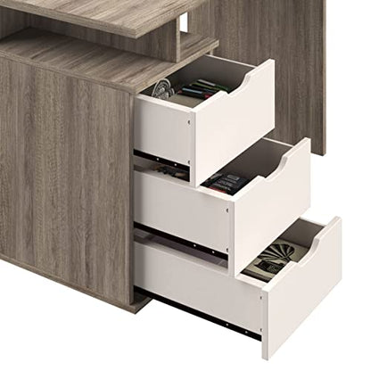 Lavish Home Computer Desk with 3-Drawer File Cabinet, Natural and White
