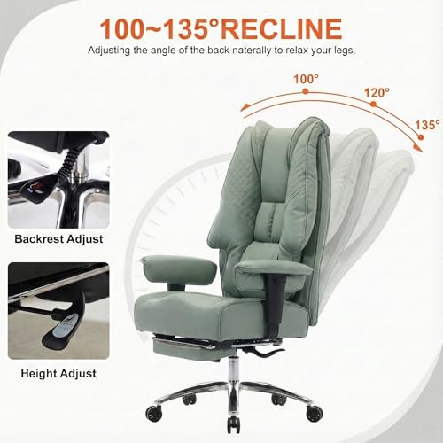 EXCEBET Big and Tall Office Chair 400lbs Wide Seat, Leather High Back Executive Office Chair with Foot Rest, Ergonomic Chairs Lumbar Support for Lower Back Pain Relief (Light Green) - color: Bright Green