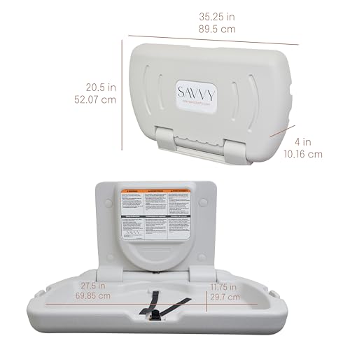 SlimFold Commercial Baby Changing Station, Wall-Mounted, White Granite | High-density plastic, pneumatic mechanism, 50 lb capacity, ASTM, ADA compliant, diaper bag hooks, for commercial restroom use
