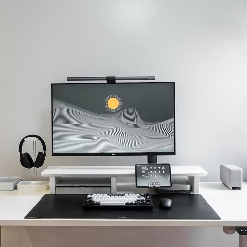 Raico Desk Cockpit Shelf Monitor Stand System Dual Screen Setup Wood Large Desk Accessory Organizer Unit (Matte White, Medium v2 | 36 Inches) - color: Matte White, size: Medium v2 | 36 Inches