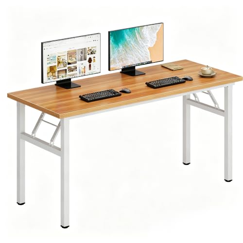DlandHome 54.3 Inch Large Folding Computer Desk, Fully Assembled Teak White - color: Teak + White, size: 54.3 Inches