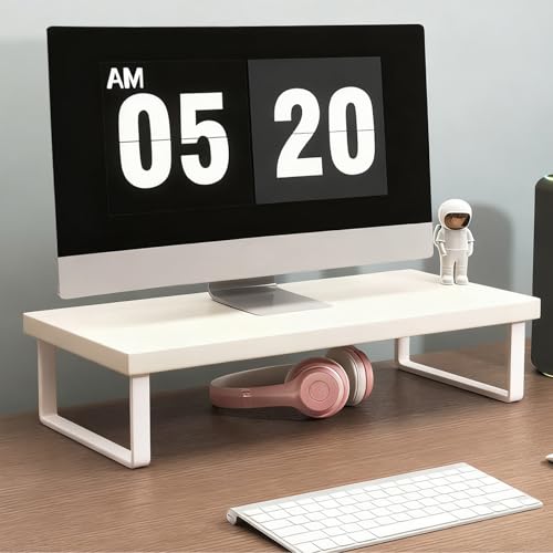 Stable Wood Computer Monitor Stand for Desk Organizer, Anti-slip Computer Riser Monitor Shelf for PC Laptop Notebook Home & Office (White)