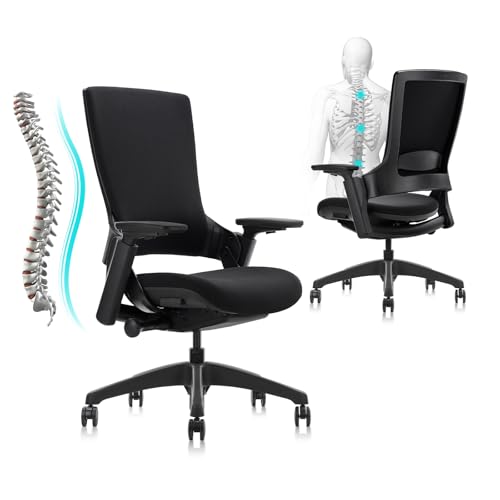 CLATINA Office Chair Swivel Executive Chair, Adjustable Ergonomic Computer Chair with 3D Armrest and Lumbar Support, Fabric Backrest Task Chair for Home Office Conference Room - color: Black-fabric, size: 2 pack-No headrest