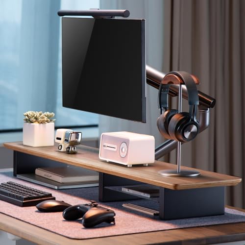Walnut Monitor Stand for Desk (44 Inch) Large Monitor Stands for 2 Monitors, Desk Shelf for Top of Desk Walnut Monitor Shelf - color: Walnut