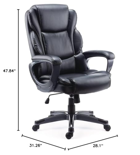 Alera Kirkdale Leather Manager Office Chair, High-Back Executive Computer Chair, Adjustable Seat Height, Supports Up to 275 lb, Black
