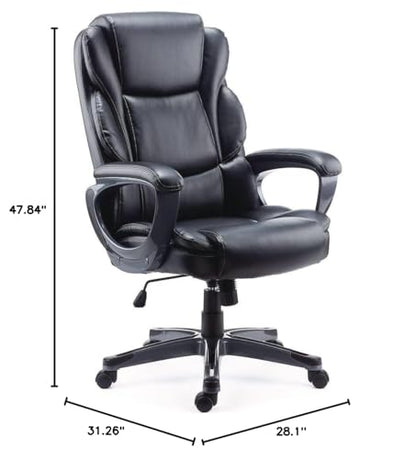 Alera Kirkdale Leather Manager Office Chair, High-Back Executive Computer Chair, Adjustable Seat Height, Supports Up to 275 lb, Black
