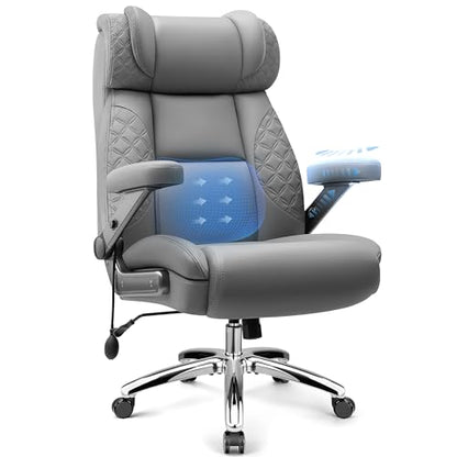 Big and Tall Office Chair for Heavy People, 500LBS Wide Seat Computer Desk Chair, Extra Large Executive Gaming Chair with Adjustable Lumbar Support and 5D Flip Arms, Comfy Heavy Duty Office Chair - color: Grey