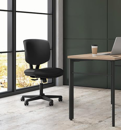 HON Volt Ergonomic Office Chair, Armless, Office Desk Computer Chair, Black - color: Softhread Leather Back