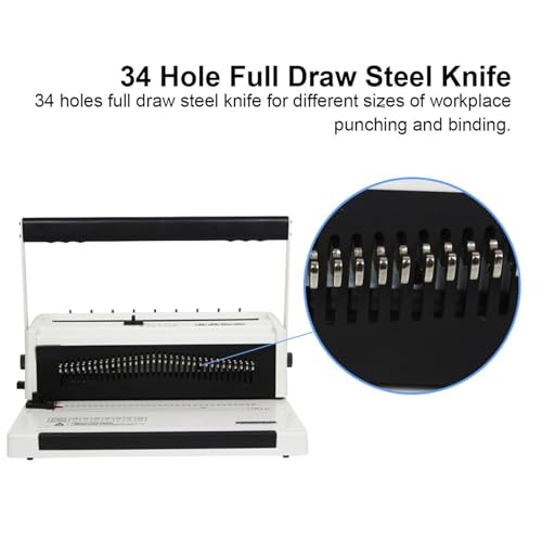 Hole Punching Machine, Wire Binding Machine, 34 Hole Punching, Adjustable Number of Holes, Adjustable Margin Design, 120 Sheets Binding Capacity, for Office, School, Print Shop, and Home Use