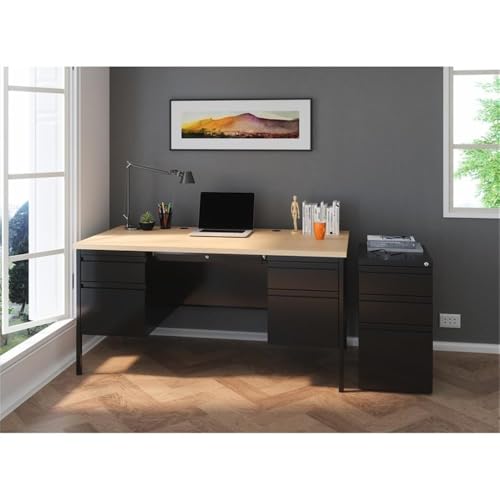 Pemberly Row Mobile 3-Drawer Filing Cabinet, 23" D, Steel, Black, Box/Box/File, Full Extension Drawers, Hidden Casters, Lockable, Letter-Size Hanging File Storage, Commercial Office Use - color: Black