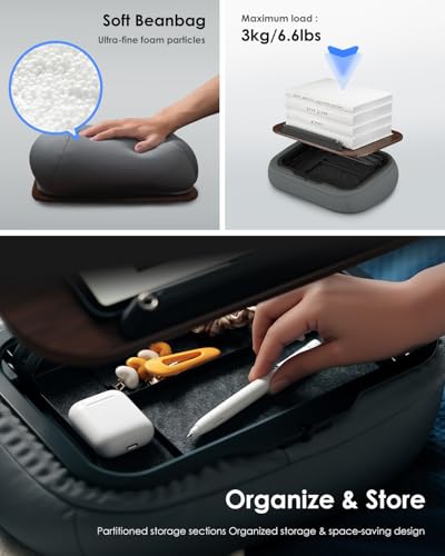 Viozon Lap Book Pillow Stand with Storage, Adjustable Beanbag Reading Pillow with Dark Wood Panel, Multi-Angle Book Holder for Hands-Free Reading in Bed or Sofa,Book Lover Essential,Soft Cushion - color: Dark Wood